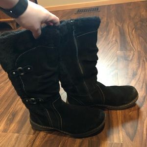 Faux Fur black leather boots